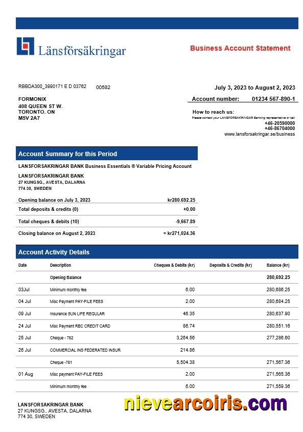 Lansforsakrigar Bank company checking account statement